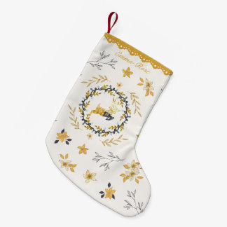 クリスマスの鹿 イエロー クリーム 花柄 スモールクリスマスストッキング