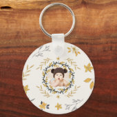 クリスマスの鹿 イエロー クリーム 花 フラワー 写真 キーホルダー (正面)