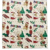 クリスマスの鹿、クマ、ネコ、くるみ割り シャワーカーテン (正面)