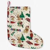 クリスマスの鹿、クマ、ネコ、くるみ割り スモールクリスマスストッキング (正面)