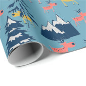 クリスマスの鹿、クリスマスツリー、山 ラッピングペーパー (ロールコーナー)