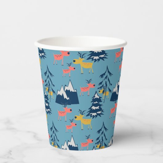 クリスマスの鹿、クリスマスツリー、山 紙コップ (正面)