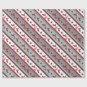 クリスマスの鹿、クリスマスツリー、雪の結晶、星 ラッピングペーパー (フラット)