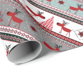 クリスマスの鹿、クリスマスツリー、雪の結晶、星 ラッピングペーパー (ロールコーナー)