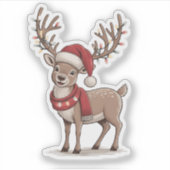クリスマスの鹿 サンタ帽子 シーズンのシカ Xmas  シール (正面)