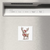 クリスマスの鹿 サンタ帽子 シーズンのシカ Xmas マグネット (インサイチュ (食洗機))