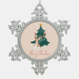 クリスマスの鹿 スノーフレークピューターオーナメント