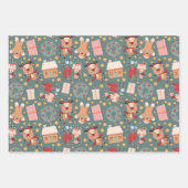 クリスマスの鹿、リース、ジンジャーブレッド柄 ラッピングペーパーシート (正面3)