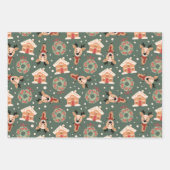 クリスマスの鹿、リース、ジンジャーブレッド柄 ラッピングペーパーシート (正面2)