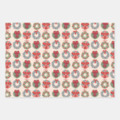 クリスマスの鹿、リース、ジンジャーブレッド柄 ラッピングペーパーシート (正面)