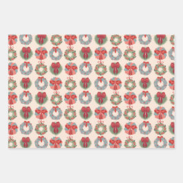 クリスマスの鹿、リース、ジンジャーブレッド柄 ラッピングペーパーシート