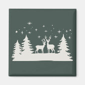 クリスマスの鹿 冬の季節のホリデー 雪景色 マグネット (正面)