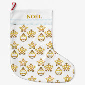 クリスマスの黄金の模様（白） ラージクリスマスストッキング (正面)