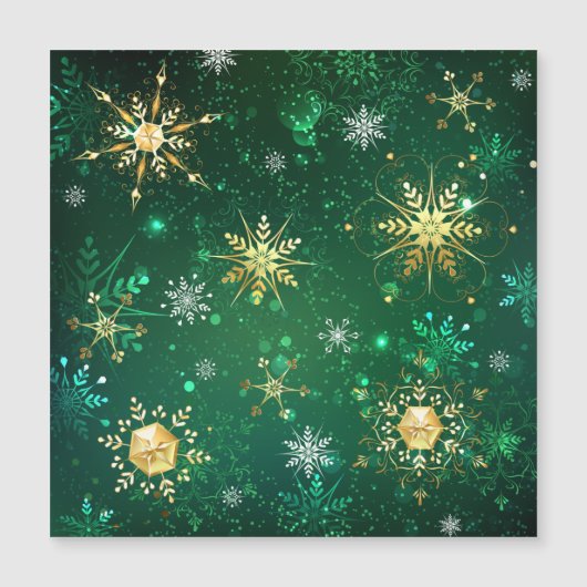 クリスマスの黄金の雪が緑の背景に (正面)