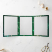 クリスマスの黄金の雪が緑の背景に 三つ折り案内状 (内部)