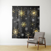 クリスマスの黄金の雪が黒い背景に タペストリー (インサイチュ)
