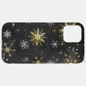 クリスマスの黄金の雪が黒い背景に iPhoneケース (裏面横)