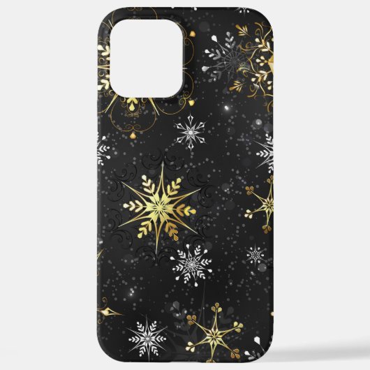 クリスマスの黄金の雪が黒い背景に iPhoneケース (裏面)