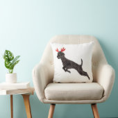 クリスマスの黒いトイプードル犬のトナカイの(雄ジカの)枝角 クッション (椅子)