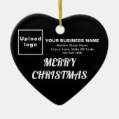 クリスマスの黒いハート型のビジネスデザイン セラミックオーナメント (正面)