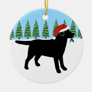 クリスマスの黒いラブラドールのサンタの帽子 セラミックオーナメント
