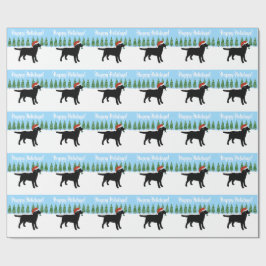 クリスマスの黒いラブラドールのサンタの帽子 ラッピングペーパー