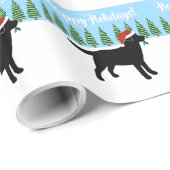 クリスマスの黒いラブラドールのサンタの帽子 ラッピングペーパー (ロールコーナー)