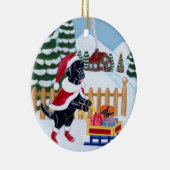 クリスマスの黒いラブラドールのサンタの絵画 セラミックオーナメント (右)