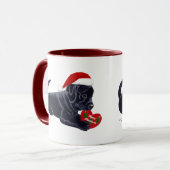 クリスマスの黒いラブラドールの子犬のサンタの帽子 マグカップ (正面左)