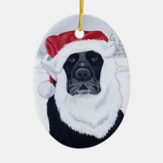 クリスマスの黒いラブラドールサンタ セラミックオーナメント