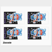 クリスマスの黒い長方形のステッカーの雪だるまのドラマー 長方形シール (シート)