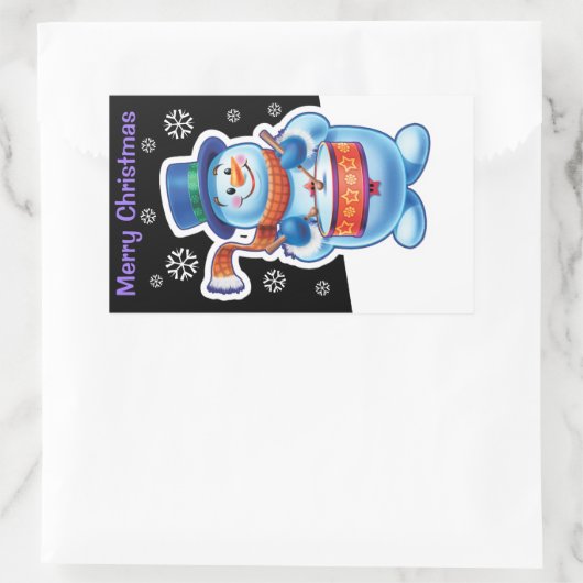 クリスマスの黒い長方形のステッカーの雪だるまのドラマー 長方形シール (バッグ)