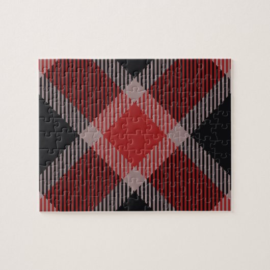 クリスマスの黒くおよび赤いギンガムのフランネルの格子縞 ジグソーパズル (横)