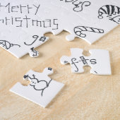 クリスマスの黒と白の楽しい落書き ジグソーパズル (側面)