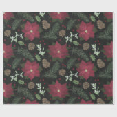 クリスマスの黒板の冬の花及び群葉 ラッピングペーパー (フラット)