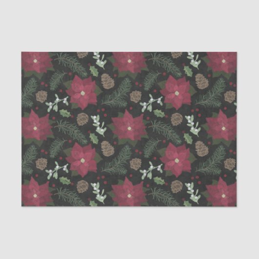 クリスマスの黒板の冬の花及び群葉 薄葉紙 (正面)