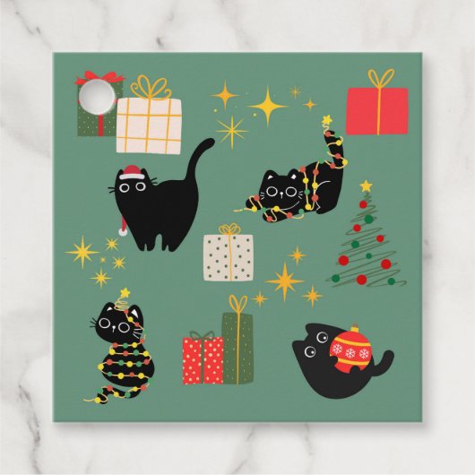クリスマスの黒猫のギフト フェイバータグ (正面)