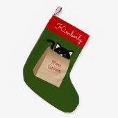 クリスマスの黒猫のバッグ スモールクリスマスストッキング (正面 (吊り時))