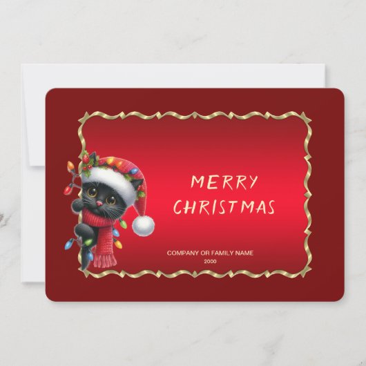 クリスマスの黒猫のホリデーカード シーズンカード (正面)