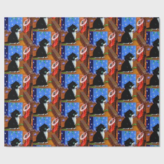 クリスマスの黒猫アート絵画 ラッピングペーパー (フラット)