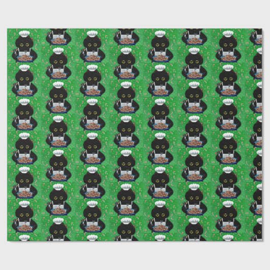 クリスマスの黒猫アート絵画 ラッピングペーパー (フラット)