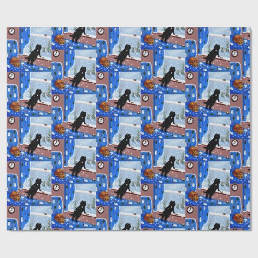 クリスマスの黒猫アート絵画 ラッピングペーパー (フラット)