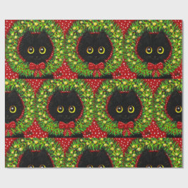 クリスマスの黒猫アート絵画 ラッピングペーパー