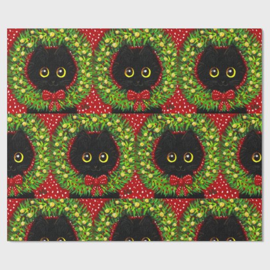 クリスマスの黒猫アート絵画 ラッピングペーパー (フラット)
