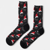 クリスマスの黒猫サンタの面白いデザイン ソックス (左)