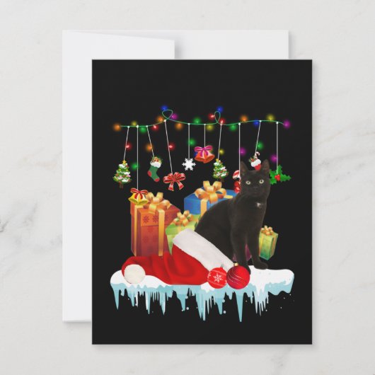 クリスマスの黒猫プレゼント サンキューカード (正面)
