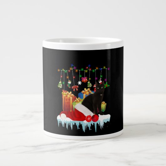 クリスマスの黒猫プレゼント ジャンボコーヒーマグカップ (正面)