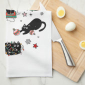 クリスマスの黒猫 キッチンタオル (四つ折り)