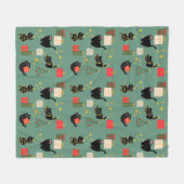 クリスマスの黒猫 フリースブランケット (正面(横))