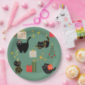 クリスマスの黒猫 ペーパープレート (パーティー)